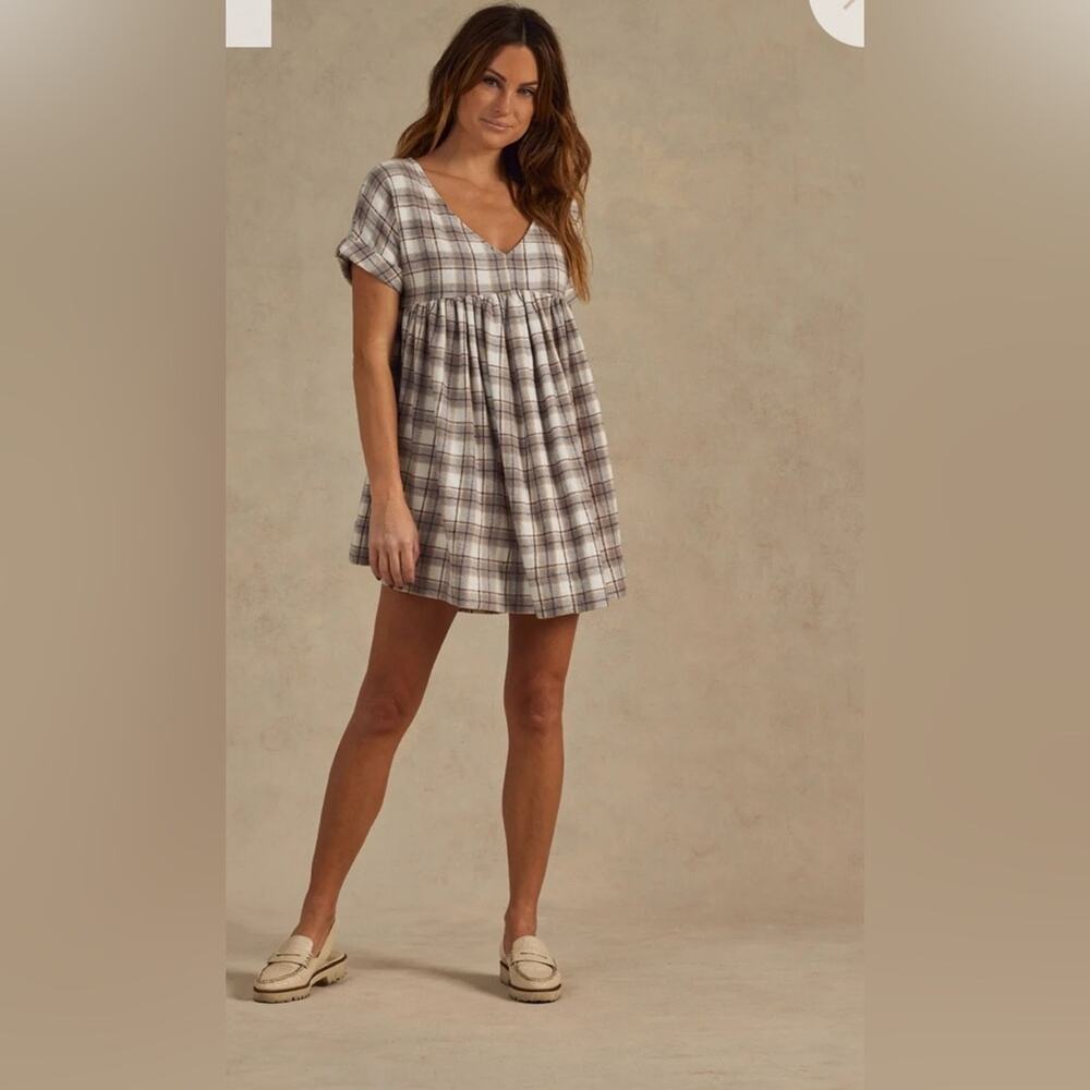 Rylee + Cru Plaid Mini Dress in Gray and White